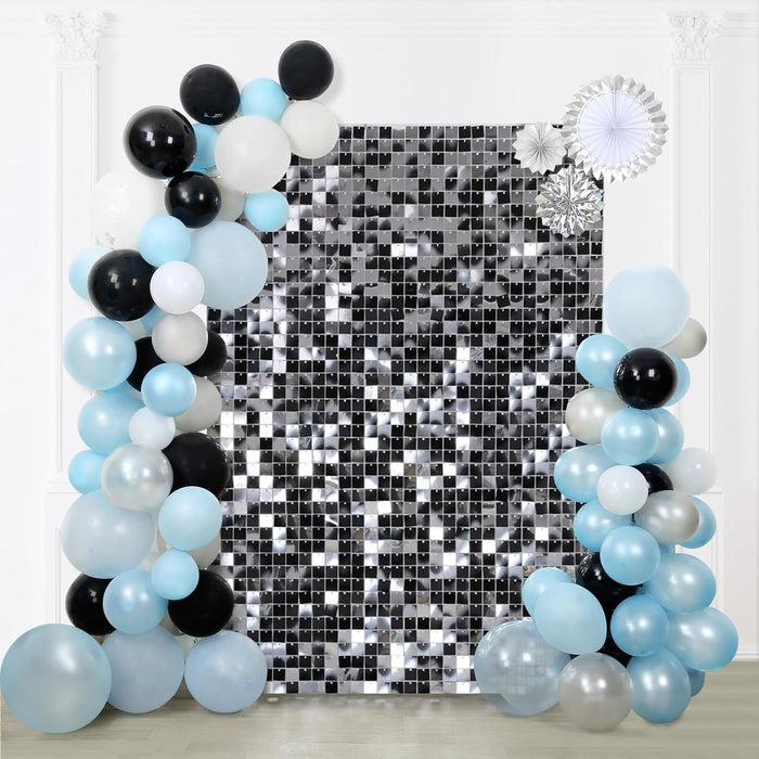 LuoluoHouse Shimmer Wall Panel Sequin Backdrop Panels 12 Packs-Iridescent Silver Backdrop for Graduation Anniversary Backdrop Wall Backdrops Engagement Decoration