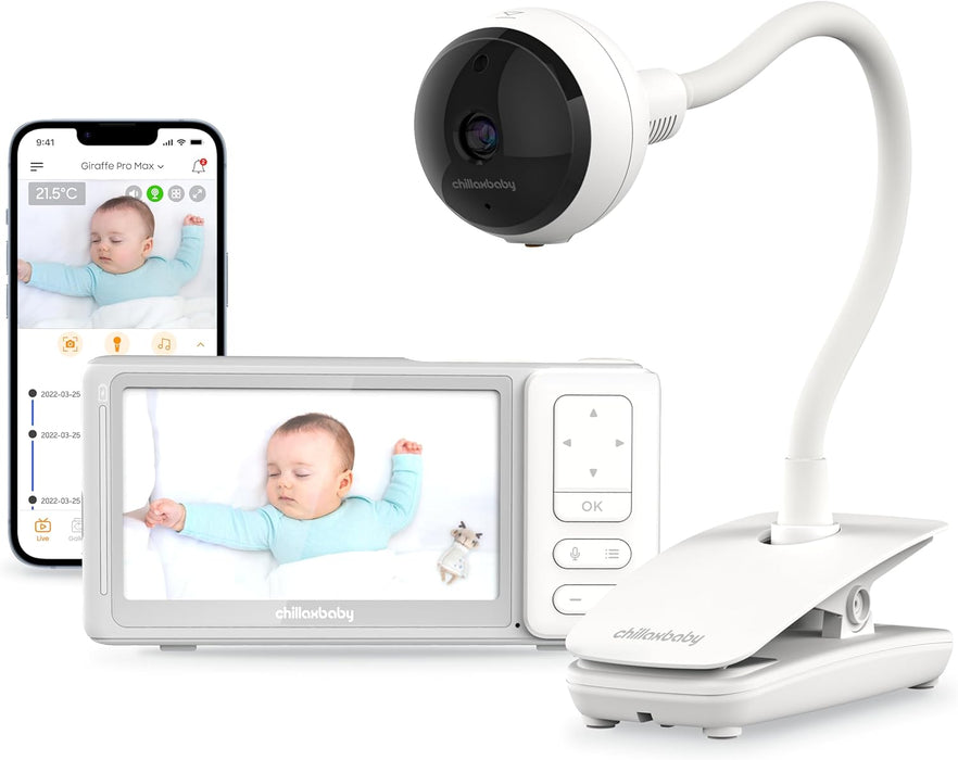 CHILLAX Giraffe Pro Max Baby Monitor - Video Baby Monitor with Full HD 1080p Camera and 5 Inch 720P Video Parent Unit, Privacy Protection Switch, Auto Dimming LED, Gooseneck, 2-Way Audio, Night Vision