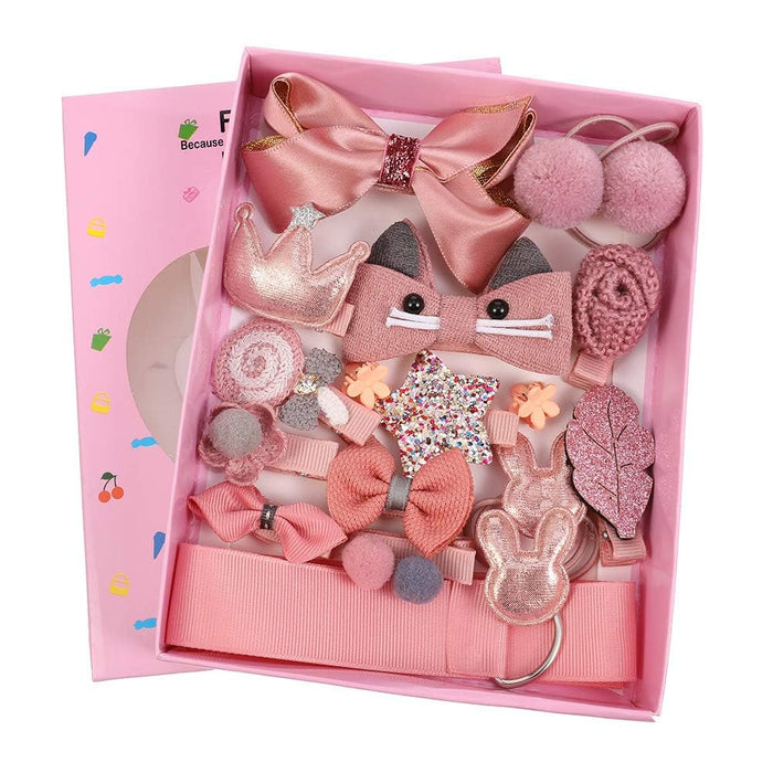 BIGTHREE 18 Pieces Children's Hair Bow Clips Set, Kid Hair Pin Hair Accessories, Pink Hair Bows Clips, Ponytail Holder Hairpins for Little Girls Toddlers Kids, Assorted styles, for Children's Gift (Pi
