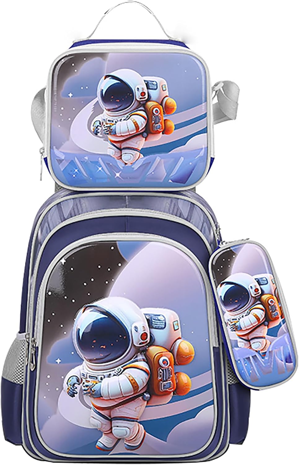 3PCS Kids Backpack for Boys Girls, 16 Inch Water Resistant Bookbag & Lunch Box & Pencil Case for Preschool Kindergarten Primary Junior Elementary School Teen Students (6-12 Age)