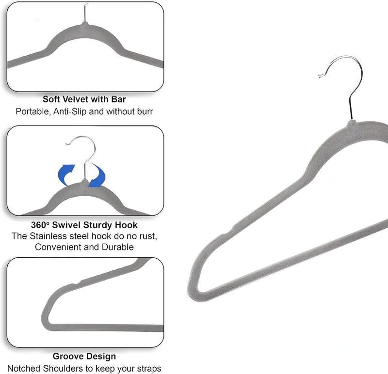 Kids Velvet Clothes Hanger, 50 Pack, 35cm / 14 Inch-Premium Children's Hangers Ultra-Thin Space Saving Organizers, Non-Slip Nursery Hangers for Babies, Infants, Toddlers and Kids (White, 50)