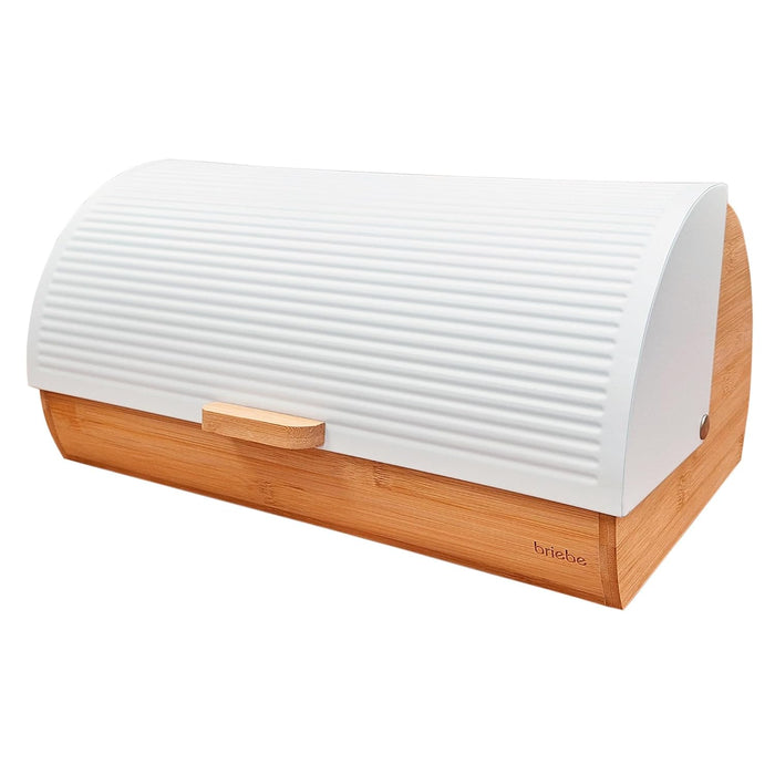 briebe Nordic Bread Box for Storage of Table Bread Bamboo Wood, Sliding Lid, Bread Box for Storage Bread and Pastries, Modern Nordic Design, White