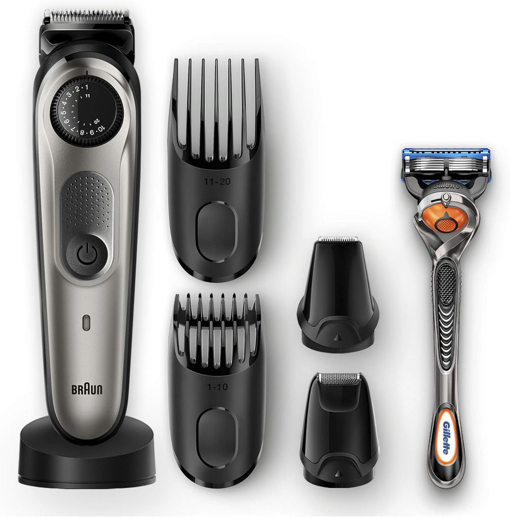 Barun Beard Timmer 7 with 39 Length Settings Precision Wheel Cordless & Rechargeable With Gillette Proglide Razor, Black/Silver Metal, BT7240