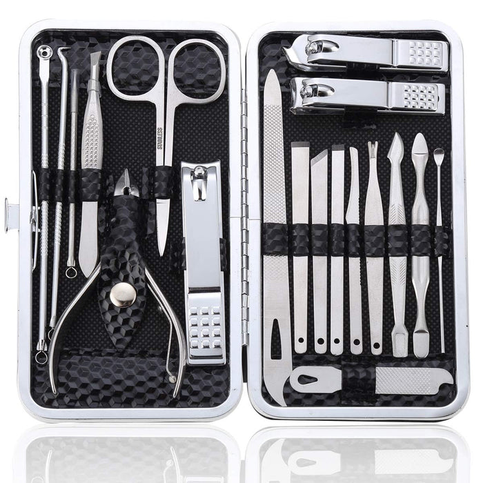 NALACAL Premium 19-Piece Manicure Pedicure Set: Stainless Steel Nail Clippers, Scissors, and Grooming Tools for Men & Women – Complete Nail Care Kit with Portable Travel Case (Black)