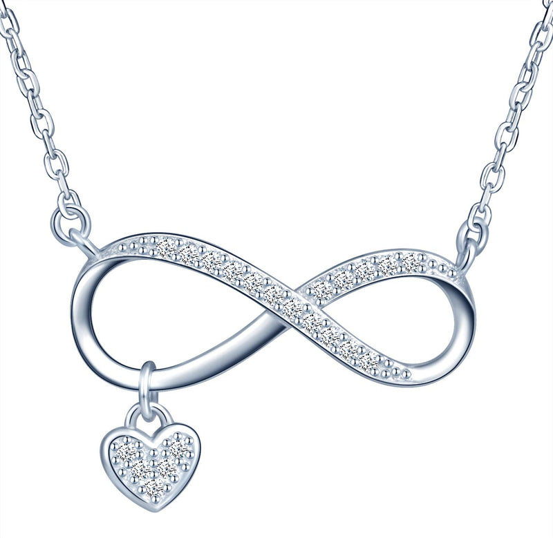 INFINIONLY Women's / Girls' Necklace Pendant 925 Sterling Silver Necklace Infinity Symbol Necklace Inlaid Mini Heart Adjustable Chain
