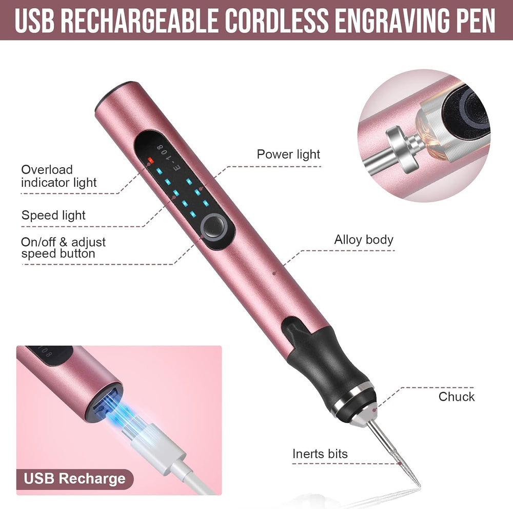 Electric Engraving Pen with 37 Bits, USB Rechargeable Cordless Engraving Machine, Portable DIY Rotary Engraver for Jewelry Wood Glass Stone Carving