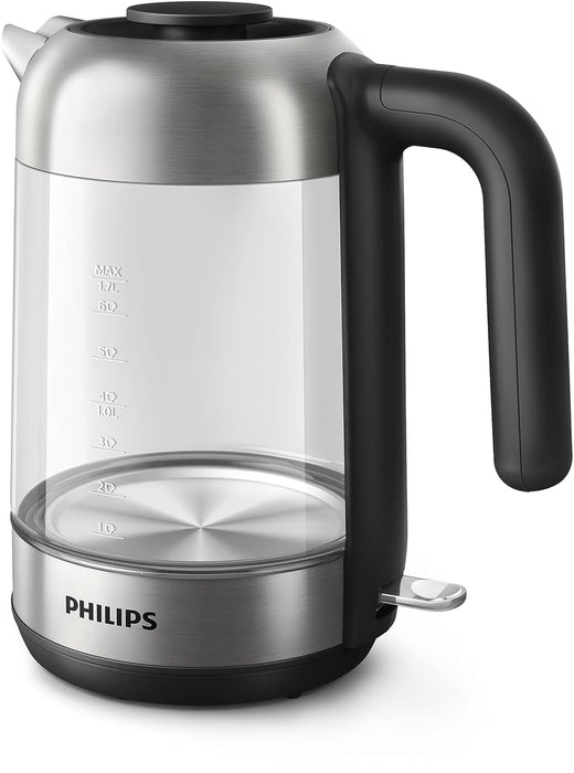 Philips Glass Kettle Series 5000-2200W, 1.7L, Blue Light Indicator, Removable lid, Metal/Transparent - HD9339/81