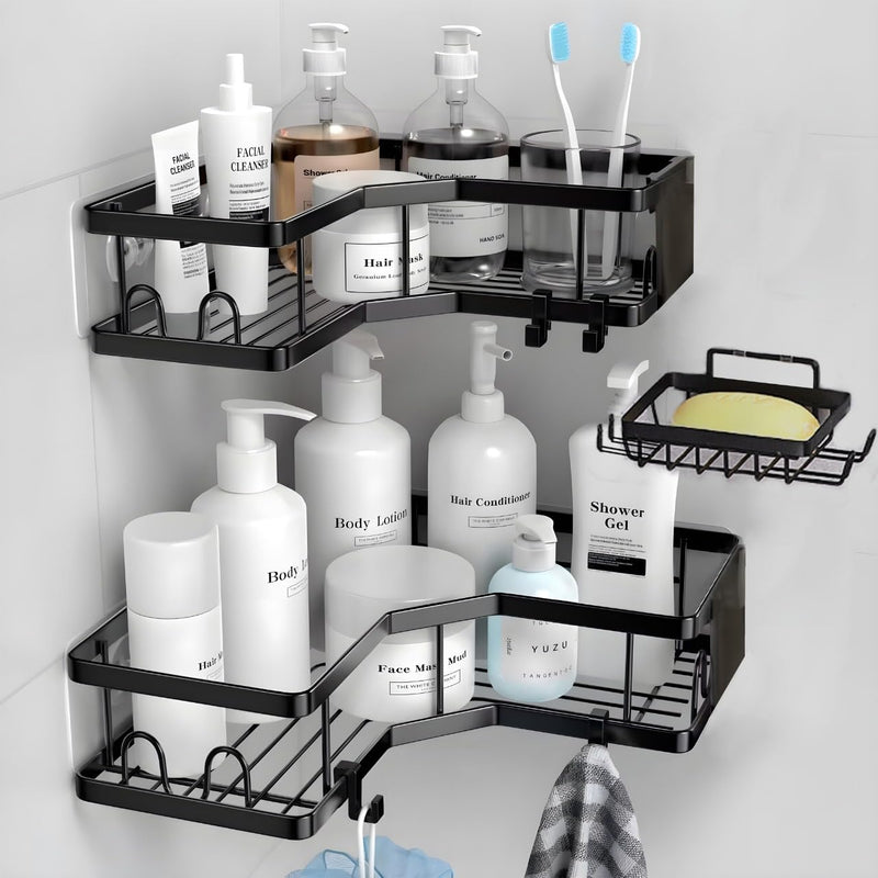 HOMIBIZ Shower Caddy 3 Pack, Adhesive Shower Organizer for Bathroom Storage & Kitchen, No Drilling, Large Capacity, Rustproof Stainless Steel Bathroom Organizer