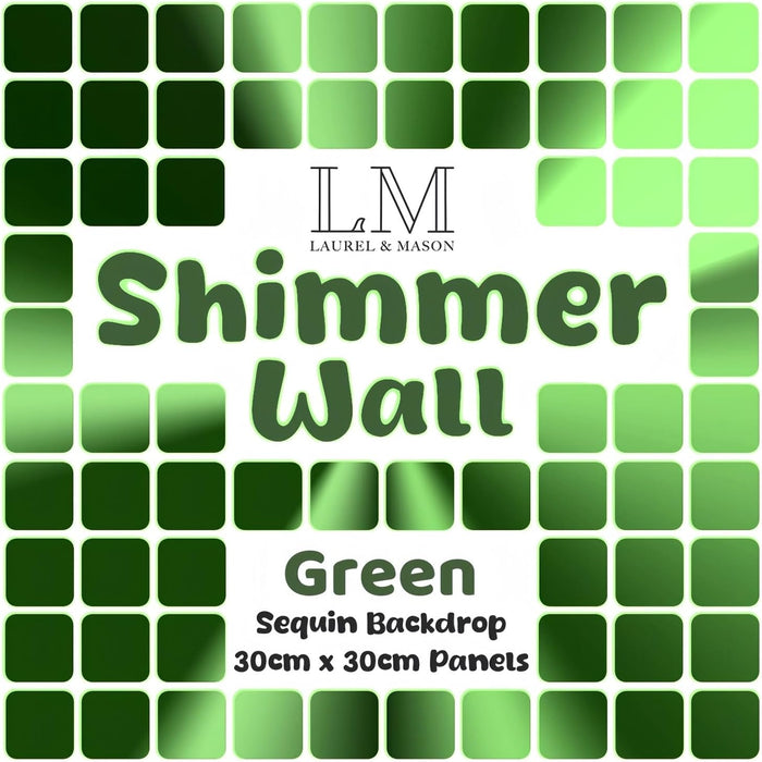 Laurel & Mason 30cm x 30cm Sequin Wall Panel Backdrop for Birthday Party Wedding Shimmer Panels Background Decoration (Green, 30cm x 30cm * 6pcs)