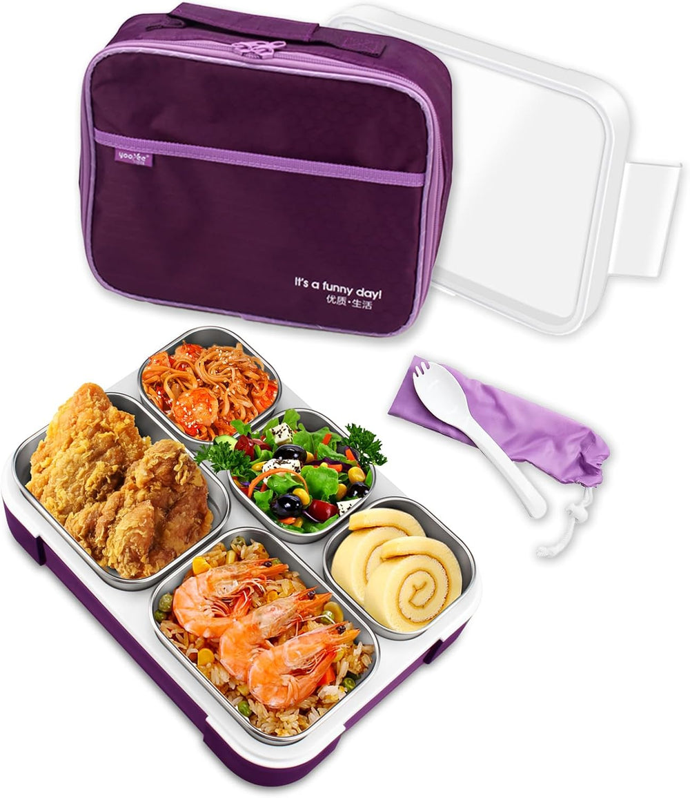 Insulated Bento Lunch Box Stainless Steel, 4 Removable Compartments For Adults & Kids With Lunch Bag Microwave/Dishwasher/Freezer Safe BPA Free, Leakproof Green, 1060 ML