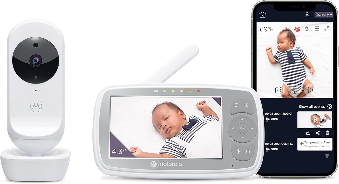 Motorola Nursery Baby Monitor VM44 - WiFi Video Baby Monitor with Camera 4.3" HD Screen - Connects to App, 1000ft Long Range, Two-Way Audio, Remote Pan-Tilt-Zoom, Room Temp, Lullabies, Night Vision