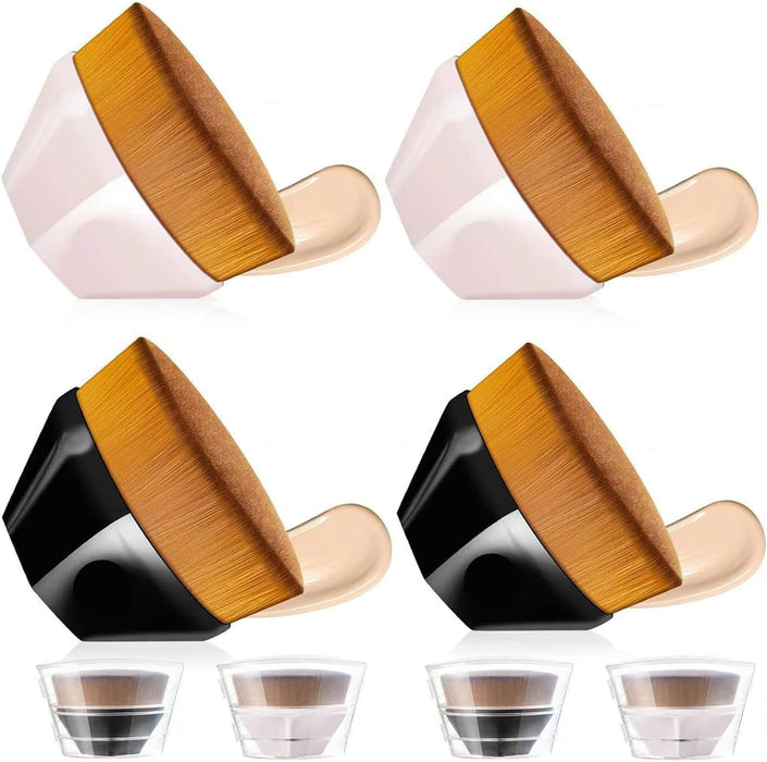 4 Pack Foundation Makeup Brush for Blending Liquid Cream Flawless Powder Face Blush with Protective Case Easy to Carry Make up Brush(Black and Pink, Hexagon Kabuki Brush)