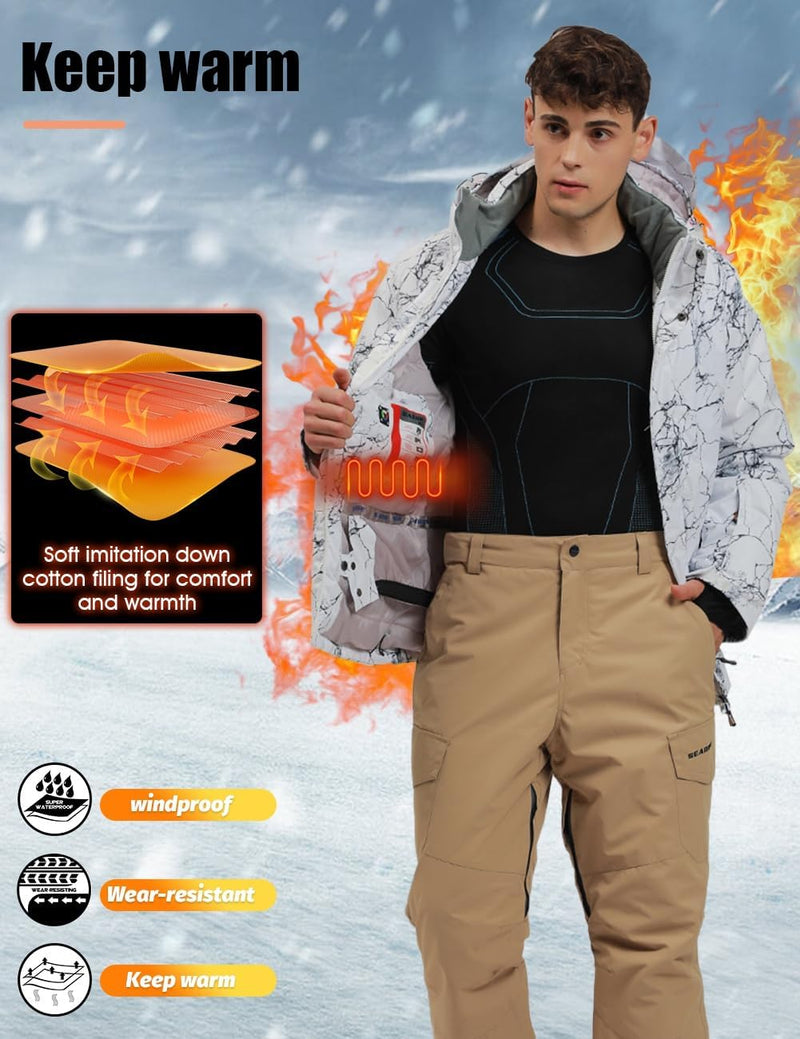 HOTIAN Men's Ski Jacket and Pants Set Snowboard Suit Waterproof SOutdoor Winter Snow Jackets Windproof Mountain Snowsuit