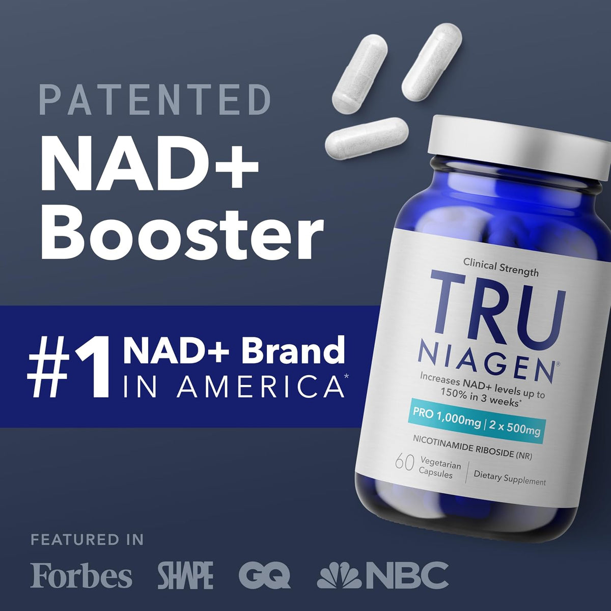 TRU NIAGEN PRO NAD+ Supplement for Anti Aging and Cell Regeneration, 1000 mg Patented Niagen, 30 Servings Supports Cellular Energy Nicotinamide Riboside (NR) Daily Supplements for Men and Women – image 1