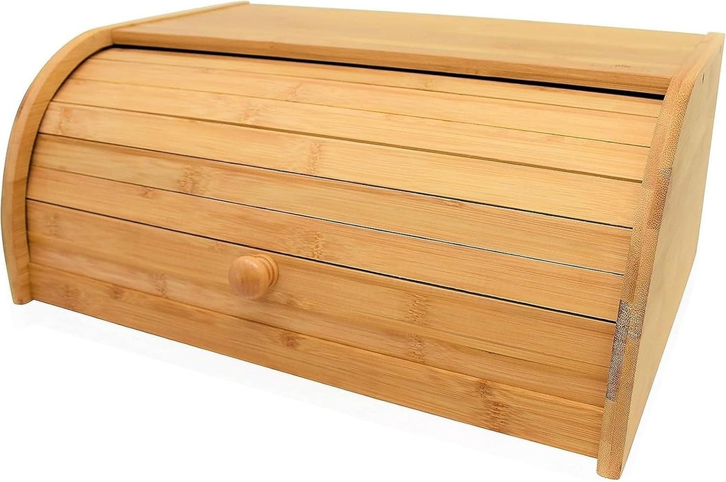 THE WHITE SHOP Bamboo Roll Top Bread Box Kitchen for Countertop Food Storage, Large, NO ASSEMBLY REQUIRED