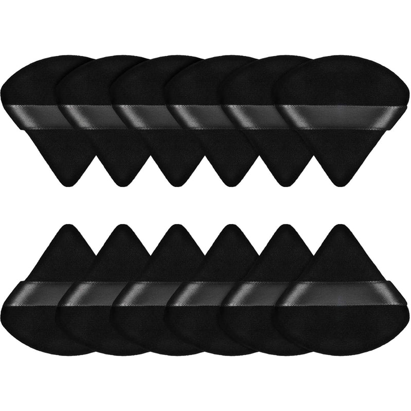Maitys 12 Pieces Triangle Powder Puff Face Cosmetic Makeup Puff for Loose Powder Soft Body Washable Reusable Foundation Sponge Mineral Powder Wet Dry Makeup Tool(Black,Small)
