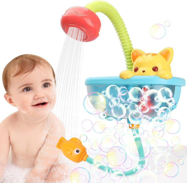 Azonee Baby Bath Toy with Shower Head, Cat Water Spray Squirt Shower Faucet and Automatic Bubble,Bathtub Water Pump Summer Essentials for Toddlers and Kids