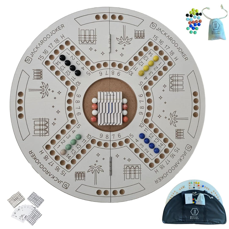 JackarooJoker Double Sided Foldable Wooden Board Game for 4 and 6 Players with BAG, White