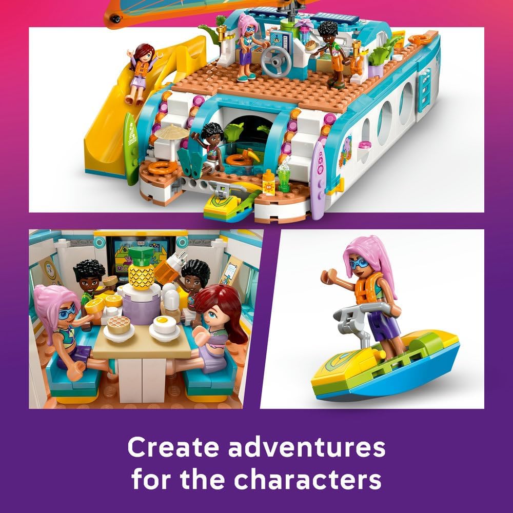 Friends Travel Boat Adventure Set - incl. a Boat Toy with a Spinning Sail, 4 Mini Dolls & 2 Dolphin Figures, Plus Fun Accessories - Creative Birthday Gift for 8+ Year Old Girls - 42664