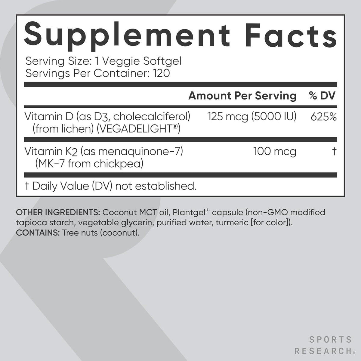 Vitamin D3 + K2 w/Coconut Oil - Vegan Vitamin D 5000iu & Mk7 Vitamin K 100mcg for Bone & Immune Support - Vegan Certified Non-GMO Soy Free - 120 Softgels – image 5