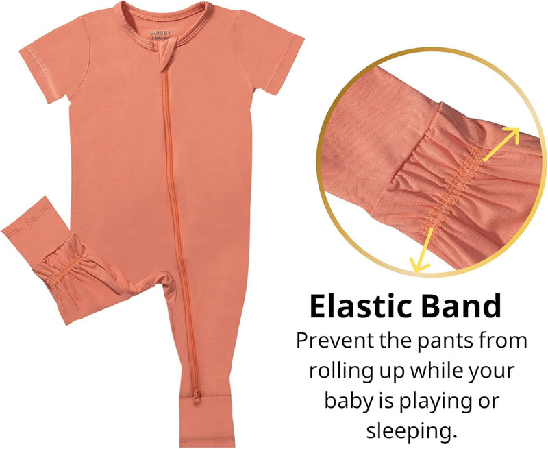 GUISBY Bamboo Baby Pajamas, Summer Short Sleeve Footless Rompers, 2 Way Zipper Sleeper