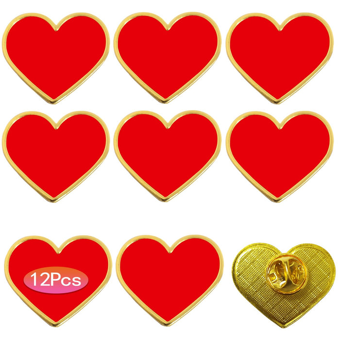 12Pcs Red Heart Pins Heart Love Lapel Pins Bulk Metal Heart Brooch Badge valentine pin Valentines Day Wedding Party Costume Accessory for Clothes Bags Hats Men Women