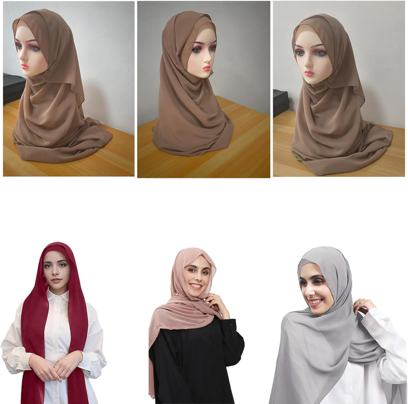 HURESON Instant Chiffon Hijab Set 3-in-1 Hijabs Scarf with Built-in Magnets and Undercap Head Wraps with Model Cap