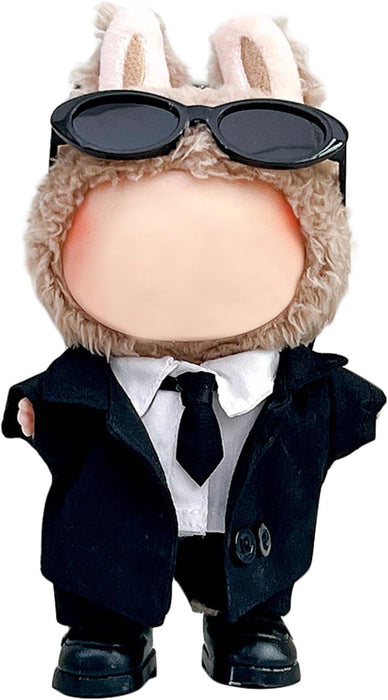 KASTWAVE 4PCS Doll Clothes & Accessories Set for Labubu Plush Doll, Fits 17cm Dolls, Cool Suit Set with Shirt, Tie, Suit & Sunglasses, Stylish Doll Outfit (No Doll)