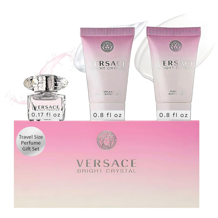 Versace Bright Crystal 3 Pieces Mini Set For Women - 1 EDT 5 ml +25 ml Shower Gel +25 ml Body Lotion