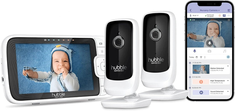 HUBBLE CONNECTED Nursery Pal Link Premium Twin - 5-Inch Baby Monitor with Multiple Features, 2 Smart Camera