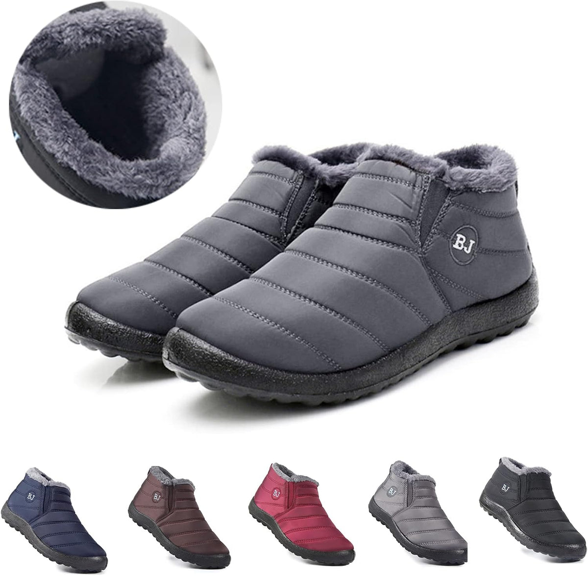 Boojoy Winter Boots, Winter Warm Non-Slip Ankle Boots, Fur Lined Thickened Non-Slip Winter Shoes for Men and Women (8.5-Men, Gray) โ image 4