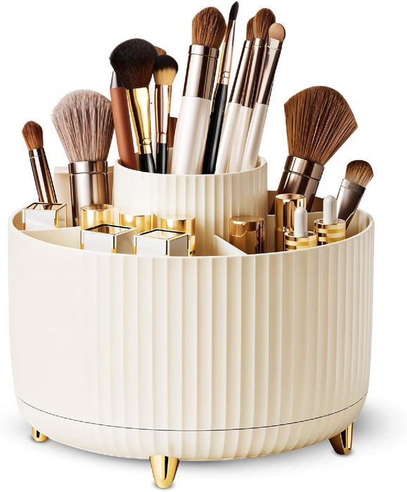 SPAULD Rotating Makeup Organizer, Adjustable Layers Spinning Skincare Organizer, Cosmetic Display Case with Brush Holder, Multi-Function Storage Carousel for Vanity Bathroom Countertop (Style 2)