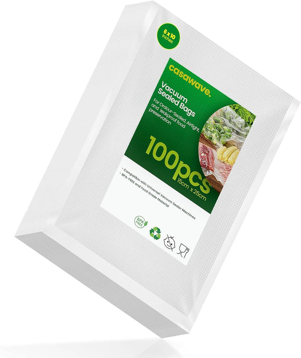 CasaWave 100 Count 15x25cm Vacuum Sealer Freezer Bags with Commercial Grade,BPA Free,Heavy Duty,Great for Food Vac Storage or Sous Vide Cooking
