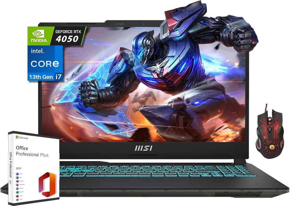 MSI 2024 Cyborg 15 Gaming Laptop, 15.6" FHD 144Hz, Intel 10-Core i7-13620H, 64GB DDR5, 2TB SSD, GeForce RTX 4050, Backlit KB, Wi-Fi 6, Win 11 H, with Microsoft Office Lifetime License & Gaming Mouse