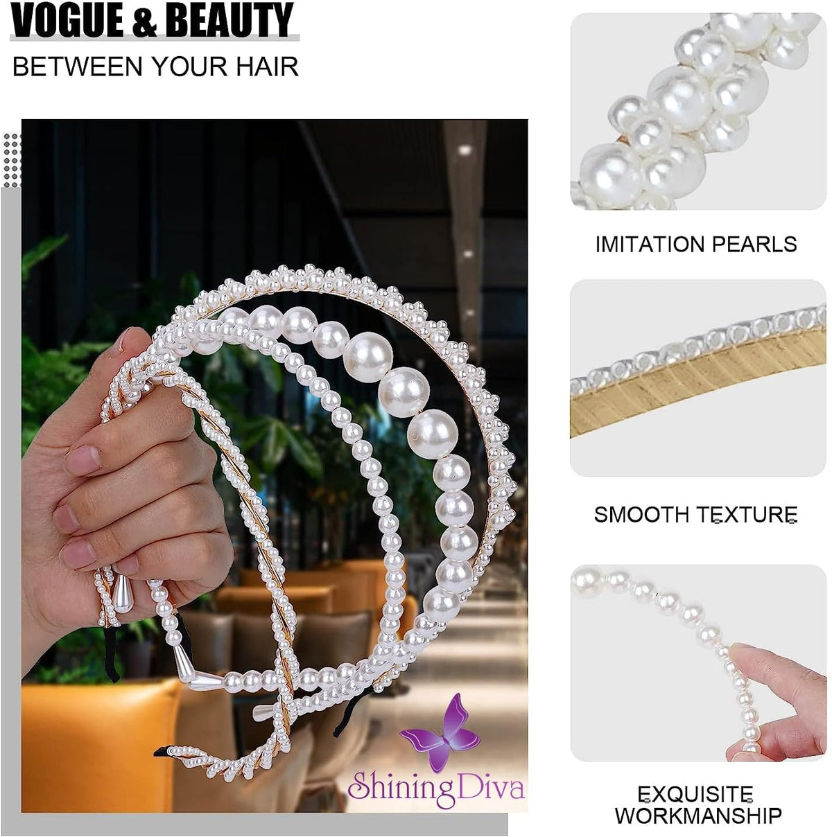 Shining Diva Fashion 4 Pcs Headbands Stylish Pearl Hairbands Hair Accessories Hair Bands for Women Girls (14967hb) – image 3