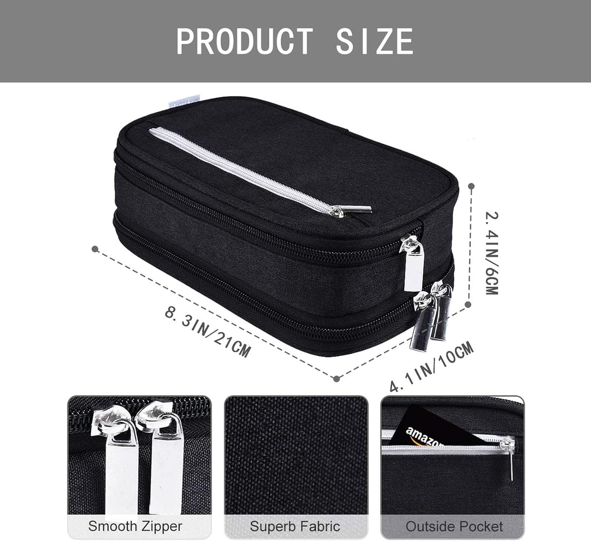 Large Capacity Waterproof Pencil Case - Multi-functional Black Stationery Desk Organizer, Ideal for Adults and Travel, with Multiple Compartments and Pockets – image 3