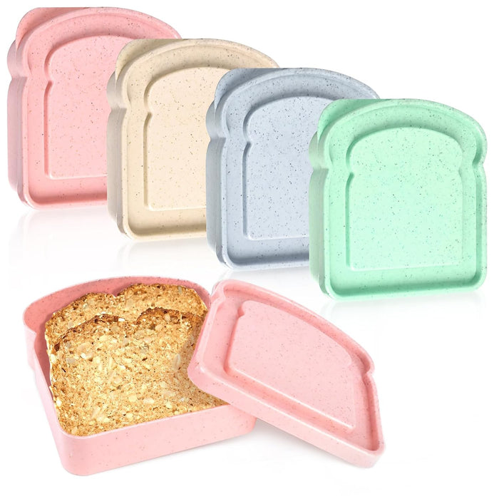 4Pcs Sandwich Containers for Lunch Boxes, Reusable Sandwich Box Container for Kids, Sandwich Holder Bread Container for Adults, BPA Free, Microwave & Dishwasher Safe, School, Office, Camping