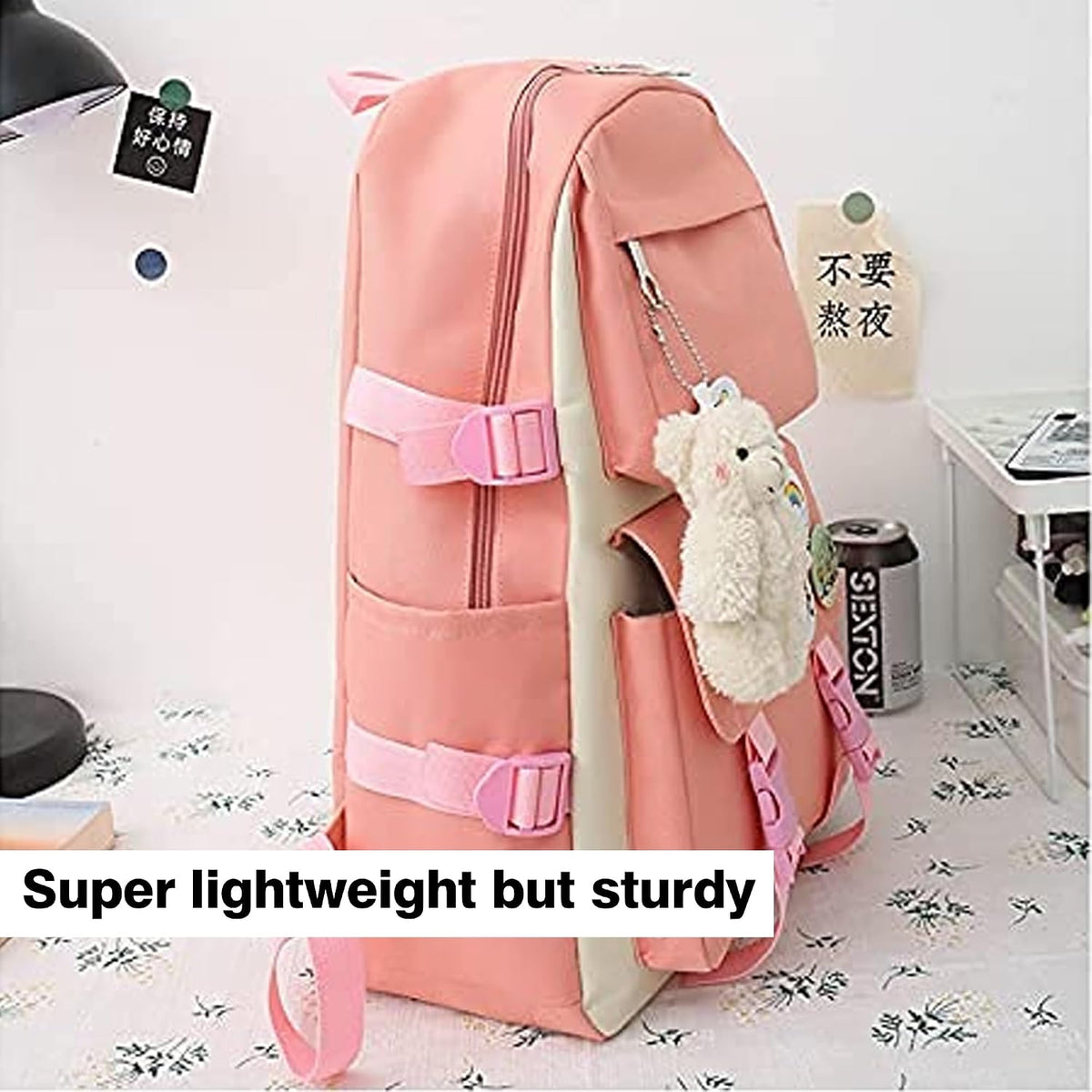 School Canvas Backpack, 4 Pieces, Pink, Large, unisex child – image 2