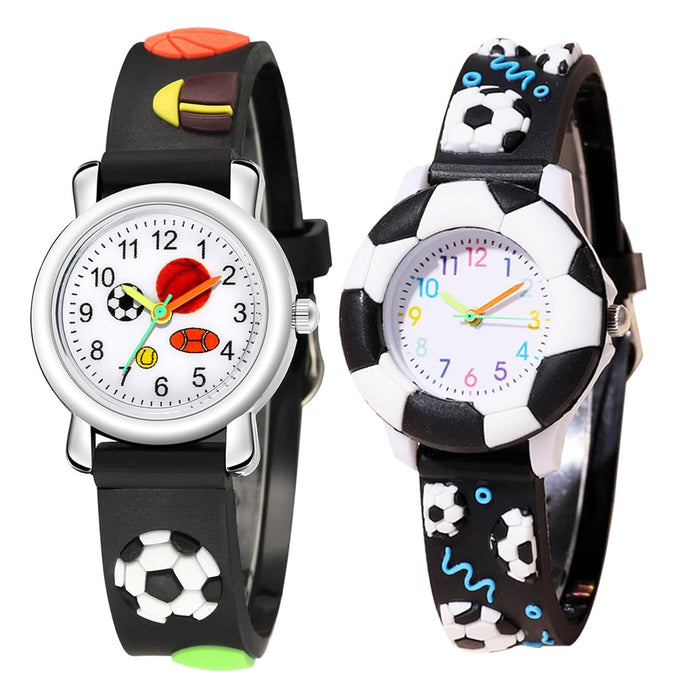 2 Packs Kids Watches for Boys, Toddler Watches Cute Football Cartoon Children Wrist Watch Easy Read Time Teacher Waterproof Boys Watch