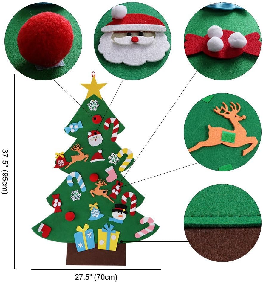 DIY Felt Christmas Tree Set with Ornaments for Kids, Xmas Gifts, New Year Door Wall Hanging Decorations