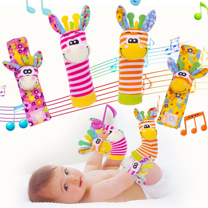 YLMKDE Wrist Rattles and Socks Set - Soft Sensory Toys for Babies, Cartoon Animal Early Development Toy - Shower Gift for Newborn Infant Boy Girl 0 to 3 Years Old