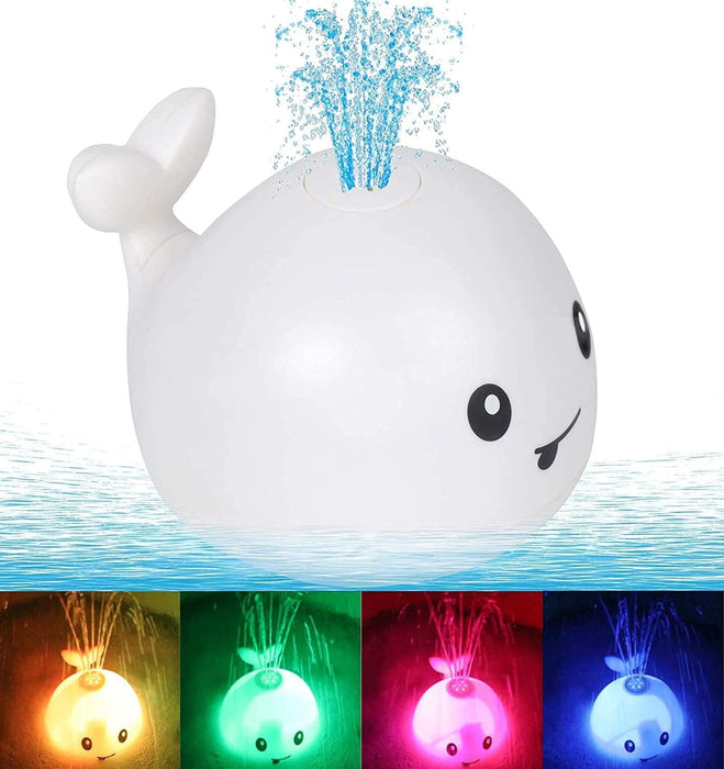KASTWAVE Whale Fountain Light Up Baby Toddlers Toy with LED Light Whale Spray Water Toy for Kids, Induction Sprinkler Bathroom Shower Swimming Pool Outdoor (White)
