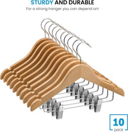 High-Grade Wooden Childrens/Kids Hangers with Clips (10 Pack) Smooth & Durable Wood Baby Hangers/Nursery Hangers 360° Hook & Cut Notches- Great Toddler Hanger for Dress Skirts Pants (WHITE, 10 PACK)