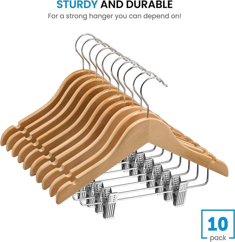 High-Grade Wooden Childrens/Kids Hangers with Clips (10 Pack) Smooth & Durable Wood Baby Hangers/Nursery Hangers 360° Hook & Cut Notches- Great Toddler Hanger for Dress Skirts Pants (WHITE, 10 PACK)