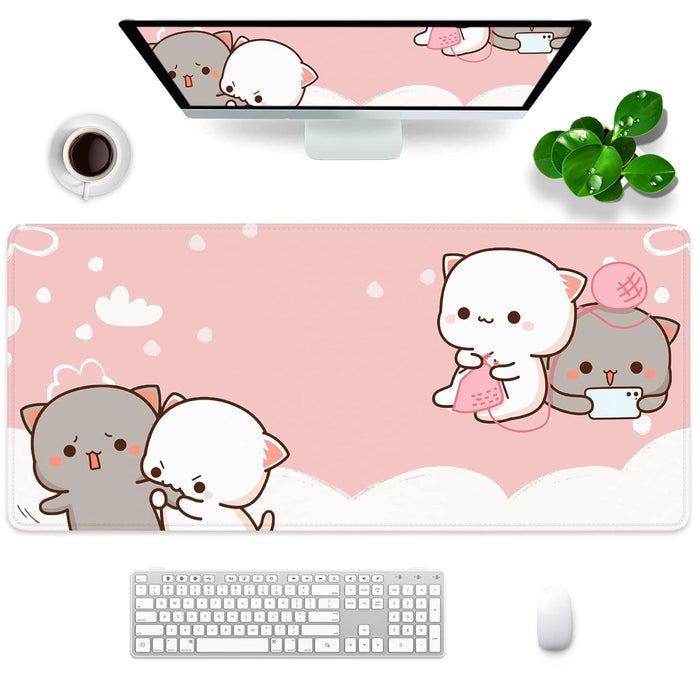 Amrgik Pink Cat XXL Kawaii Gaming Mouse Pad Animal Theme 35x15.7x0.12 inch Women Large Mouse Pad for Desk with Personalized Design for Laptop, Computer PC