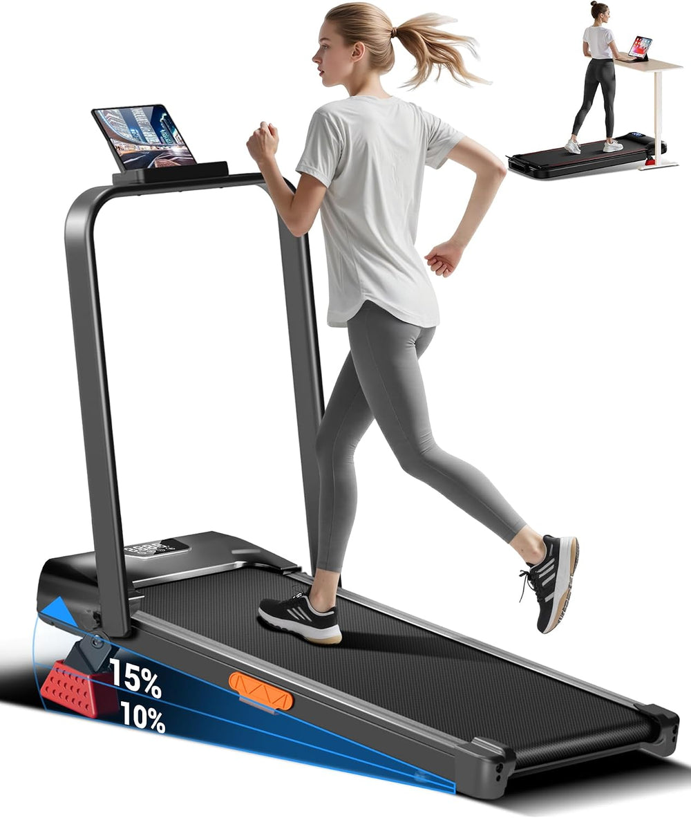 Treadmill with 15% Incline Walking Pad Running Machine 10KM/H 3HP Motor Under Desk Electric Folding Treadmills 4-in-1 for Home Compact Portable Quiet 136KG Capacity with Remote Control LED Display