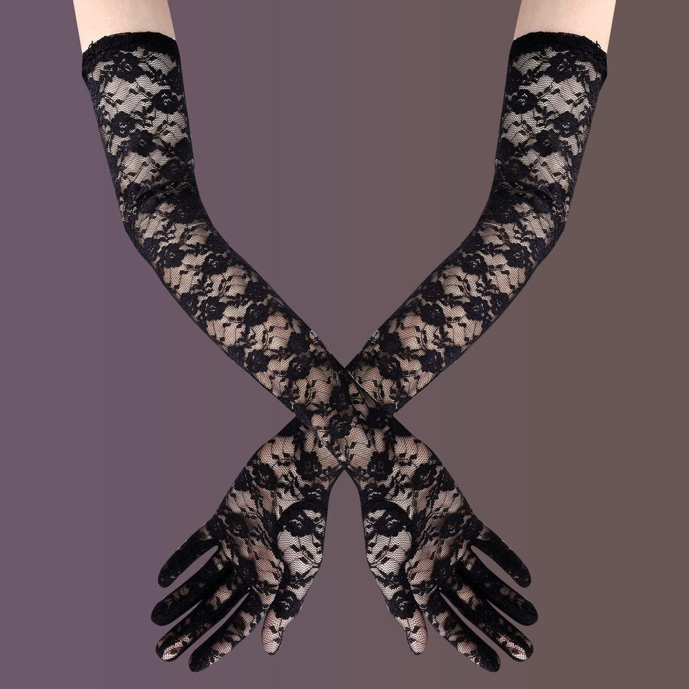 Excefore Long Lace Gloves - Elbow Length Black Bridal Accessories for 1920s Costume Fancy Dress - Women and Girls