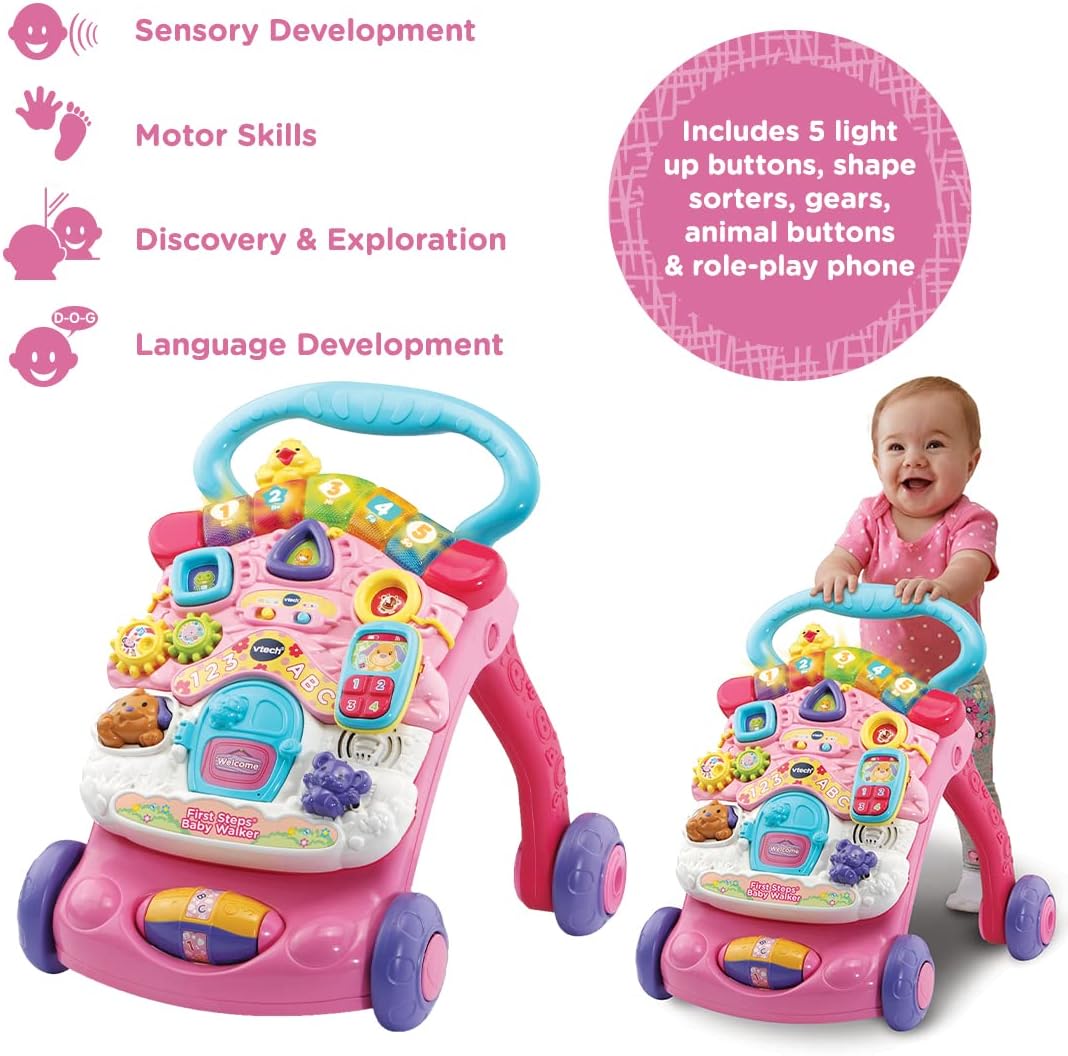 Vtech First Steps Baby Walker Pink With Blue Handle – image 3