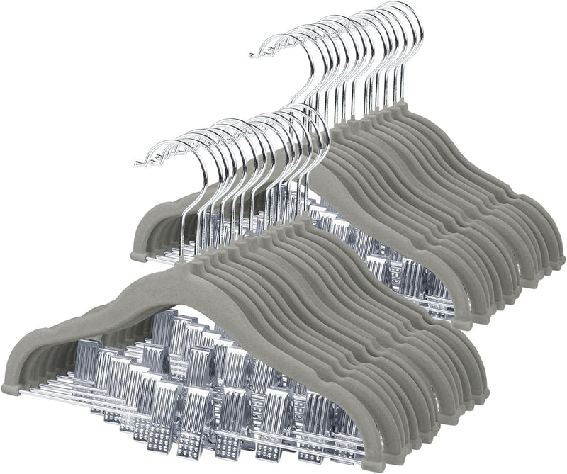 ManGotree 11.8'' Baby Velvet Hangers with Movable Clips, Non-Slip Kids Felt Hangers, Ultra-Thin Space-Saving Children's Clothes Hangers for Skirts, Pants, Dresses, Shirts, Jackets (7 Pack, Blue)