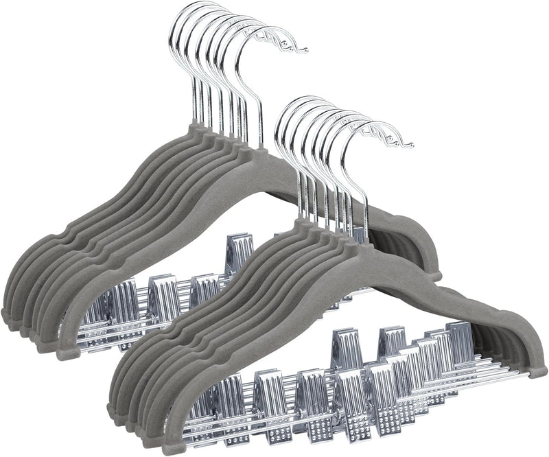 ManGotree 11.8'' Baby Velvet Hangers with Movable Clips, Non-slip Kids Clothes Hangers, Ultra-thin Space-saving Children's Felt Hangers for Shirts, Pants, Dresses, Skirts, Jackets (16 Pack, White)